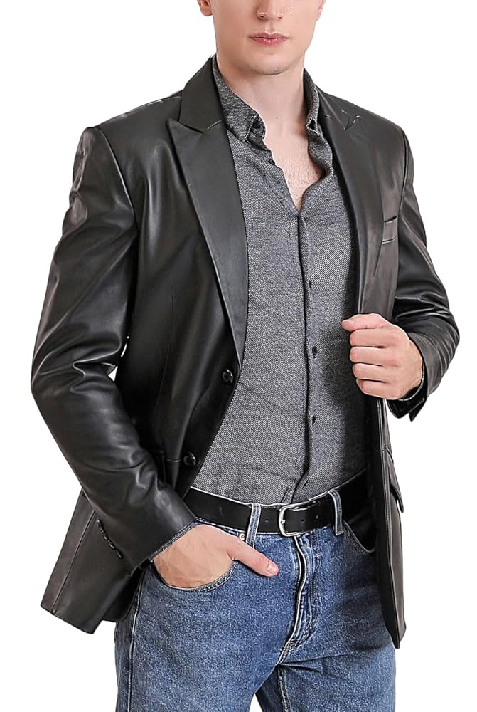 BGSD Men Ben 2-Button Lambskin Leather Blazer Sport Coat